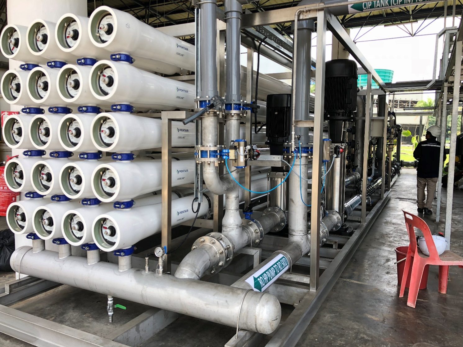 Closed circuit reverse osmosis membrane skid at the Banting power plant utilities building